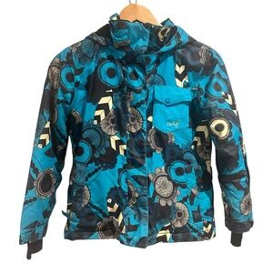 Orage Hooded Ski Jacket Blue White Floral Full Zip Size 8